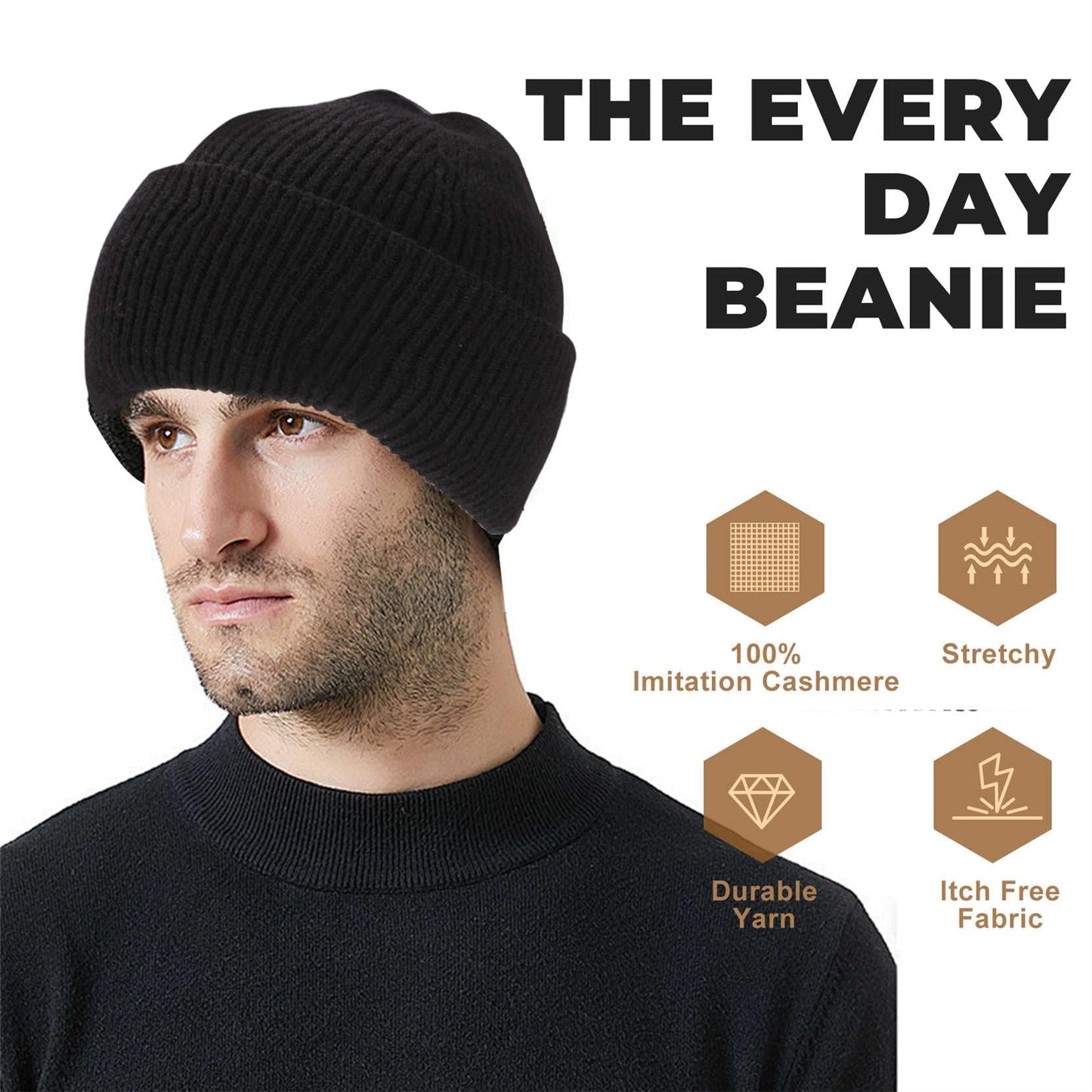 Three Layers of Cuffs Knit Red Beanies Hats Men Mens Warm Winter Red Beanie Hats for Women Hat Ski Hat Cap (Bright Red)