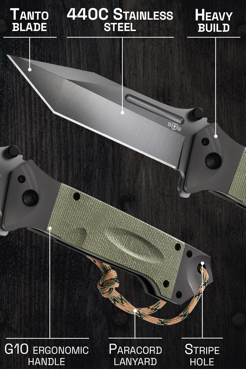 Grand Way Pocket Knife Spring Assisted Knife - Folding Tactical Knives Japanese Tanto Blade Knives - Best for Camping Hiking EDC Work Knife Birthday Christmas Gifts for Men 6688