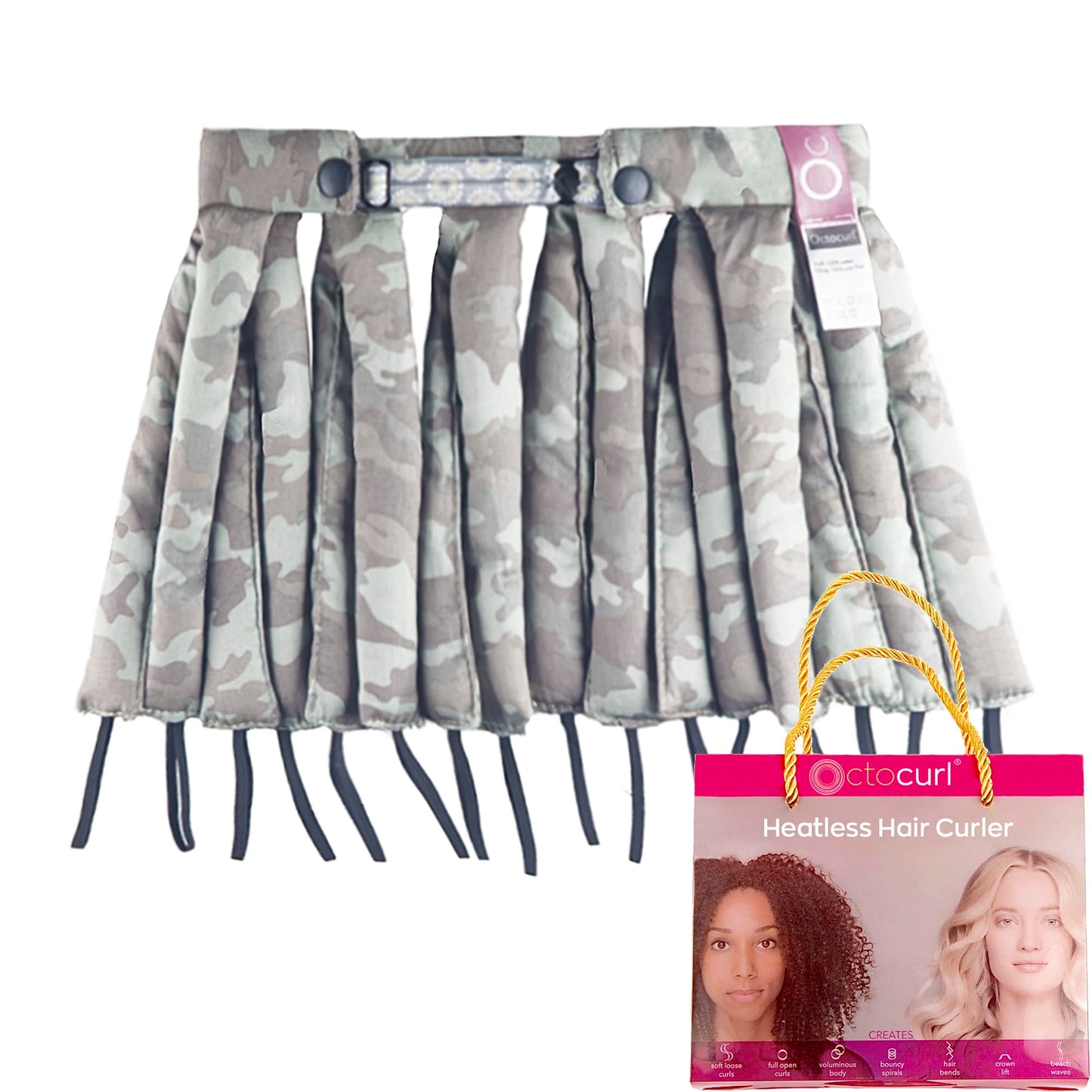 Octocurl Heatless Curls Headband - Hair Curlers to Sleep In - Heatless Curlers for Short Hair (Cotton - Camo)