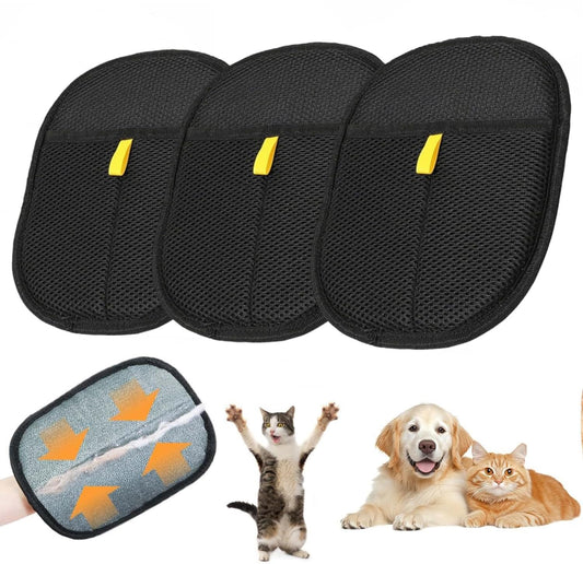 3pcs Pet Hair Removal Glove for Cats & Dogs, 2025 New Upgrade Efficient Grooming Gloves for Pet Hair, Reusable Cat Dog Electrostatic Hair Remover Grooming Glove Tool