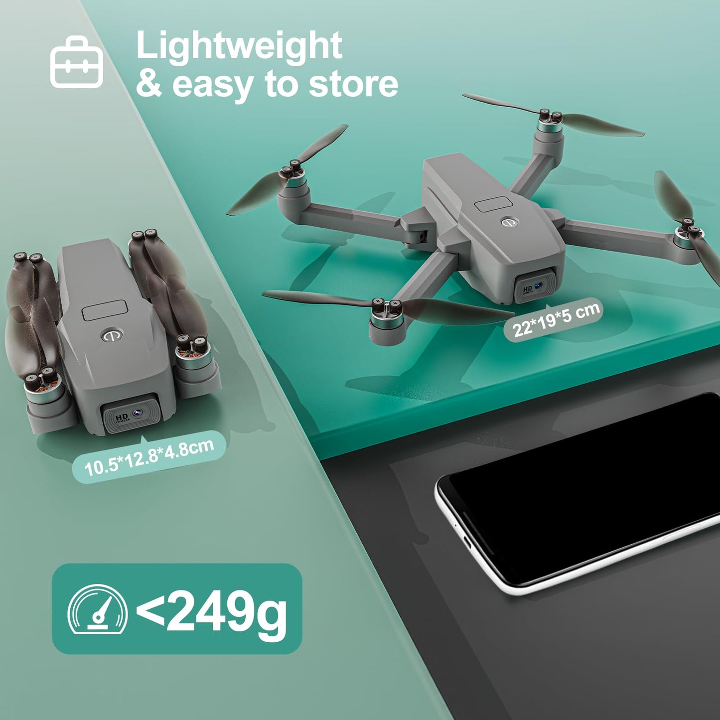 TTROARDS 16P-D Brushless Motor Drone with 4K Camera for Adults 5G Wifi Adjustable Lens Wind protection level 4 One Touch Takeoff/Landing Altitude 40KM/H Hold Mini Foldable Drone RC Quadcopter