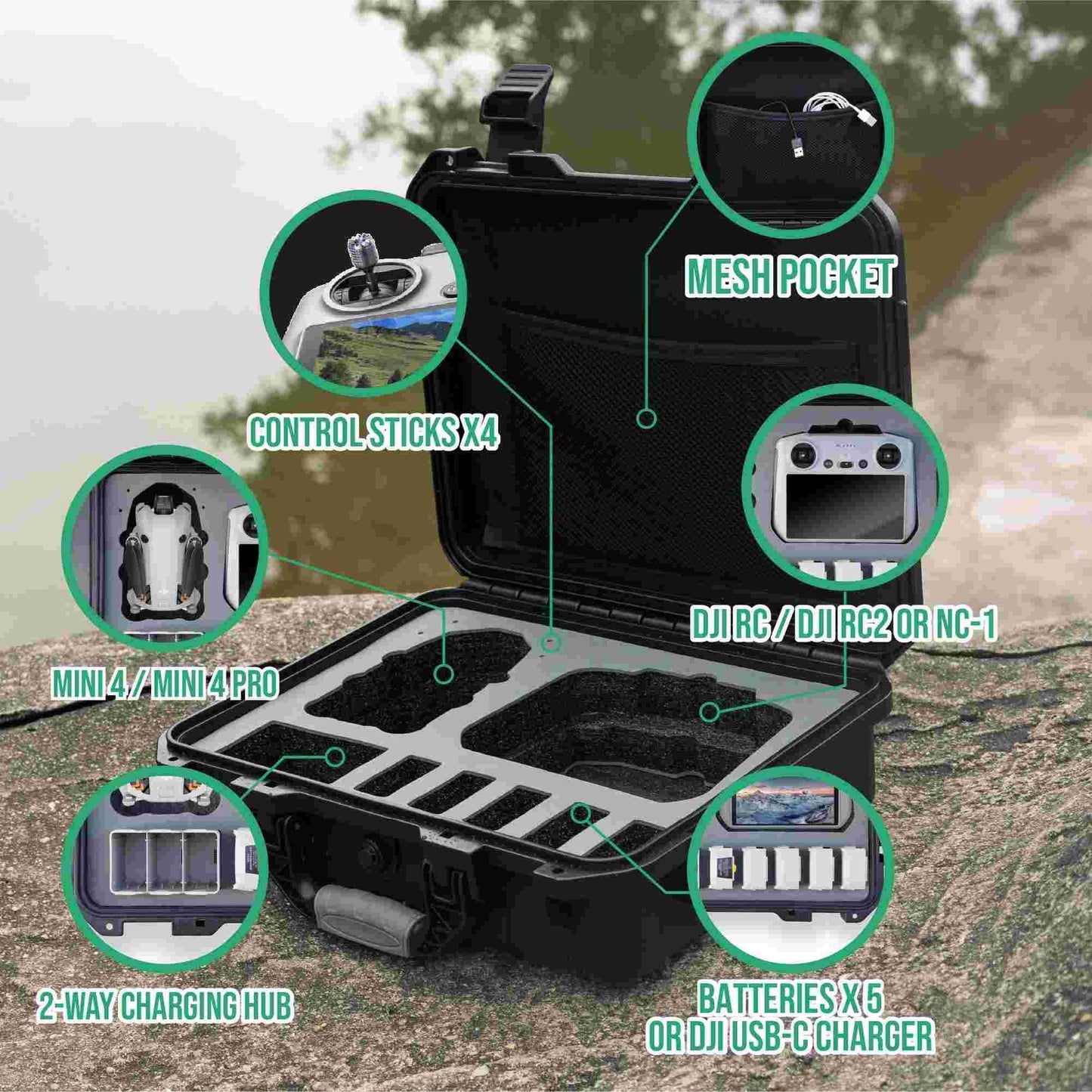 INNVO Hard Case for DJI Mini 4 Pro Fly More Combo RC 2 / RC-N2 Compatible with DJI Mini 3 3PRO, Waterproof, Shotproof, Dust-proof, Easy for Drone Organize Storage Transport, Black (Case ONLY)