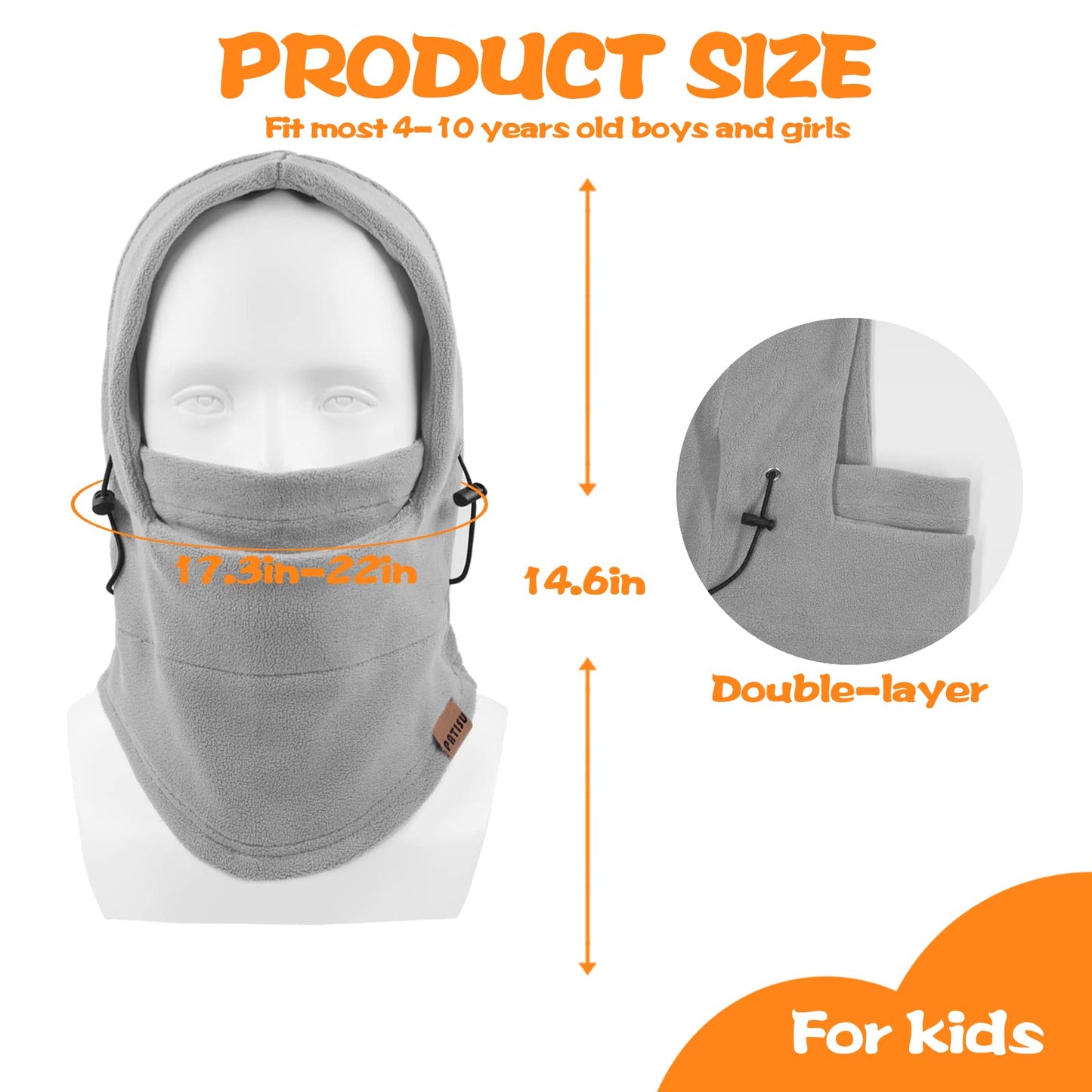 Kids Balaclava Windproof Ski Mask Cold Weather Hood Face Mask Neck Warmer for Boys Girls Winter Snow Hat and Face Cover for Children (Grey, 1)