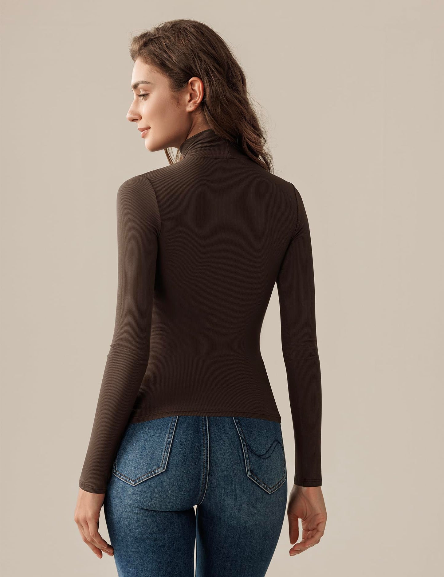 Bonneuitbebe Women's Ribbed Turtleneck 2 Pack Long Sleeve Shirts Basic Fitted Layering Tops Large