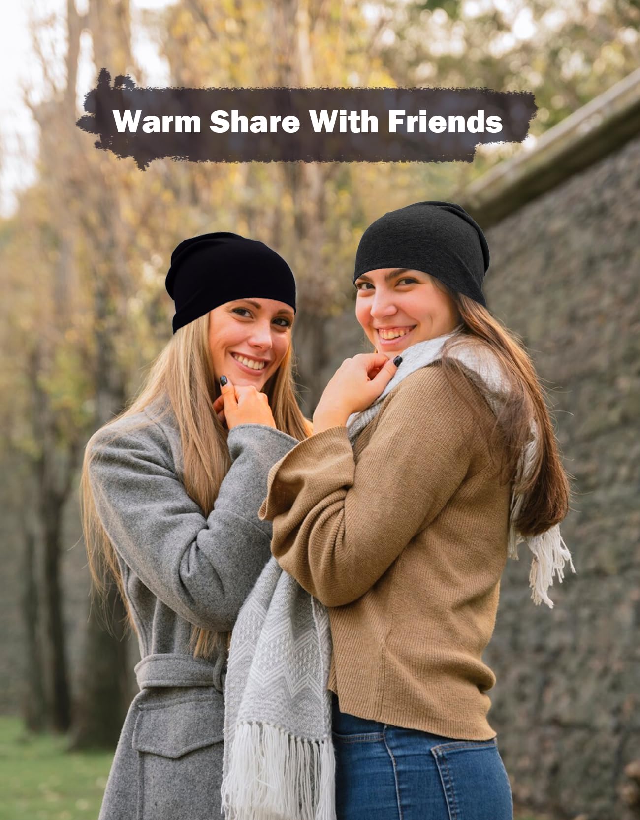 JHYWELL Cotton Beanie Hat Slouchy Jersey Soft Hats Skull Caps Lightweight Sleep Cap Summer Running Beanies Light Weight Chemo Hat for Men and Women (Black & Heather Grey)