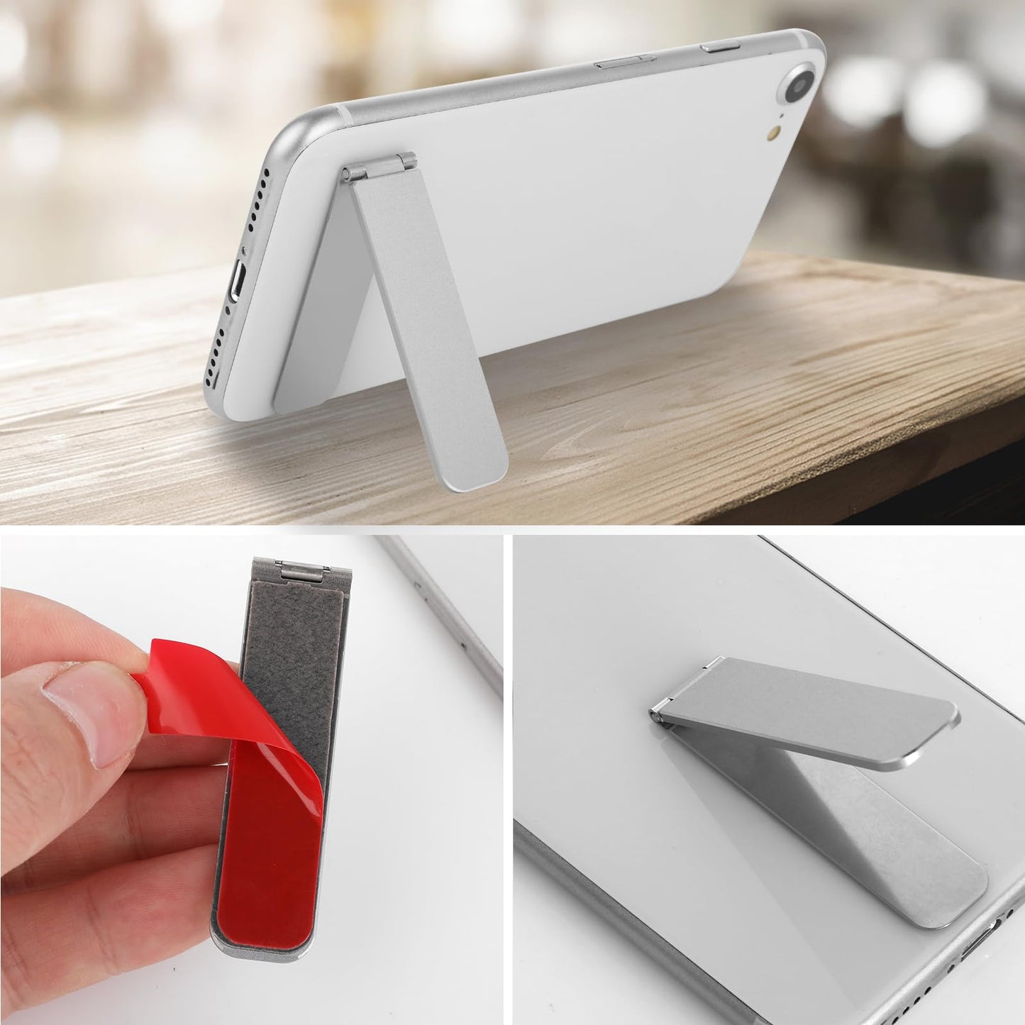 BOHUIZ Ultra-Thin Cell Phone Kickstand, Portable Foldable Vertical and Horizontal Alloy Phone Holder Stand Adjustable Angle Mini Phones Stand for Mobile Phones Tablet Universal Model (Silver)