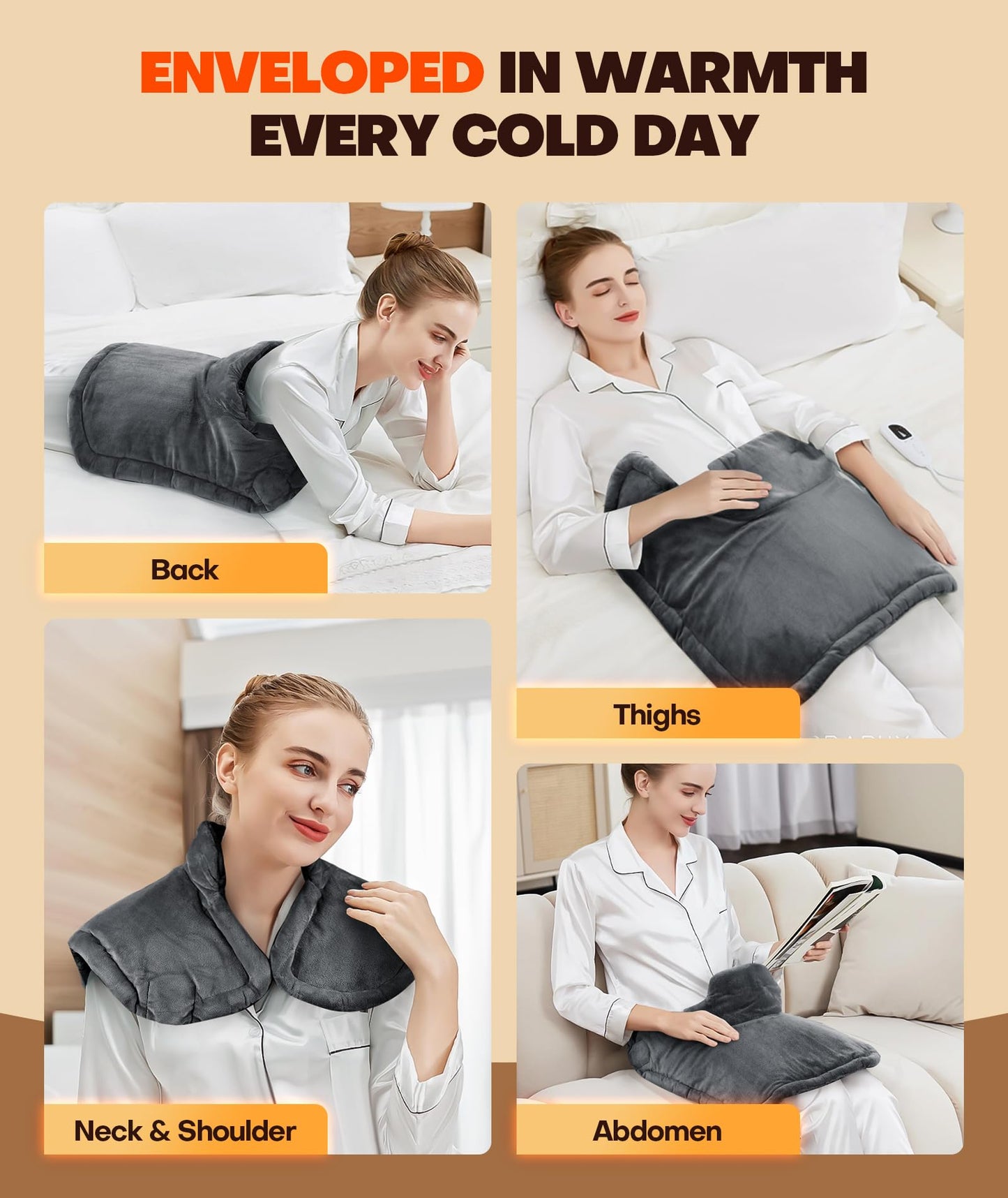 Lenmen Graphene-Infused 1Min Fast Heating Pad, Deeper Pain Relief Weighted Heating Pads for Neck and Shoulders and Back, Heated Wrap with 6 Heat Options 4 Auto Timer, Gifts for Men Women Mom Christmas