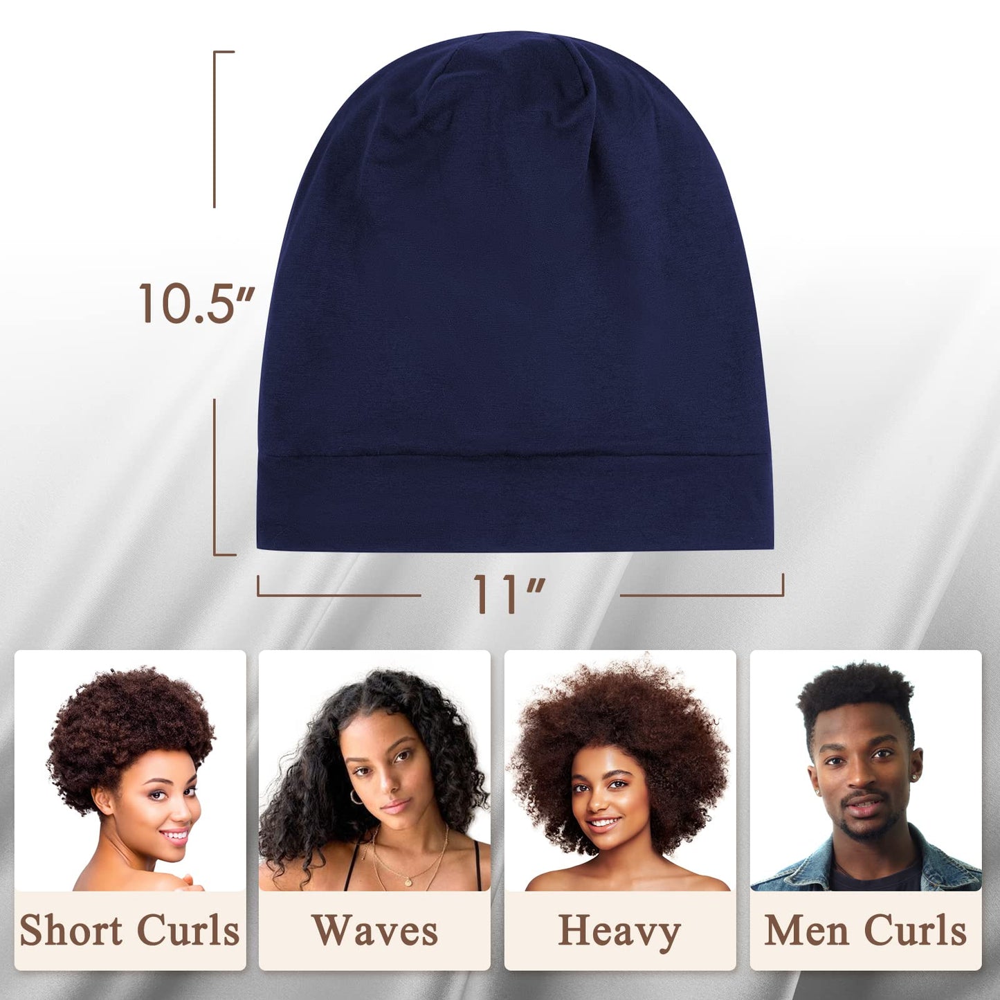 OLESILK Mulberry Silk Bonnet for Men, Mens Bonnet for Curly Hair, 100% Real Silk Hair Bonnet for Sleeping, Night Cap for Frizzy Hair, Navy