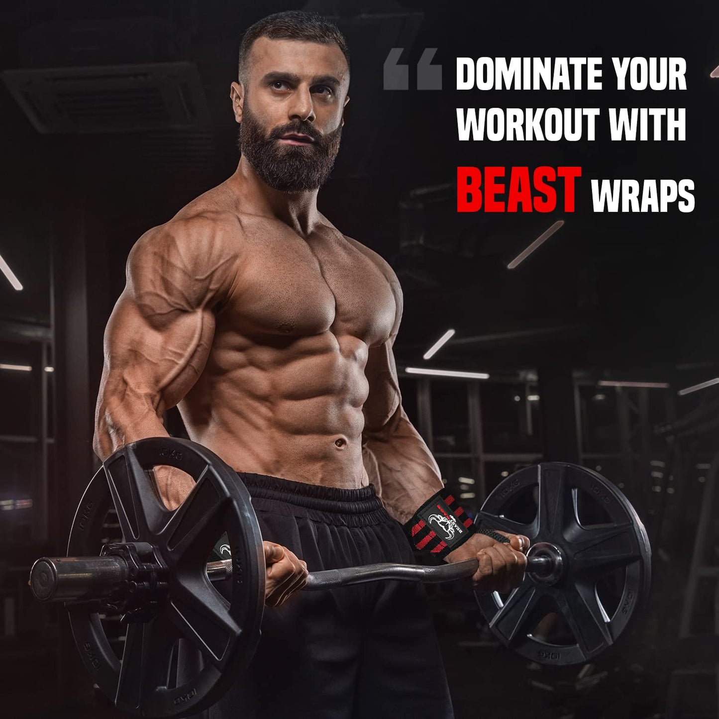 BEAST RAGE Weight Lifting Wrist Wraps Muscle Building Performance Training Gym Exercise Fitness Straps Thumb Loop Support Stretchable Cotton Bandage Brace Training Cuff (Black/Red)
