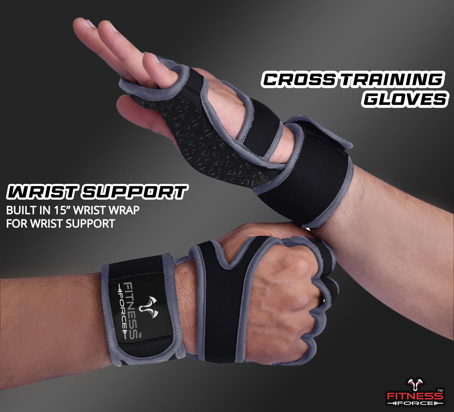 FITNESS FORCE Ventilated Gym Gloves for Men with Built-in Wrist Support for Workouts Weightlifting Gloves Workout Gloves for Women