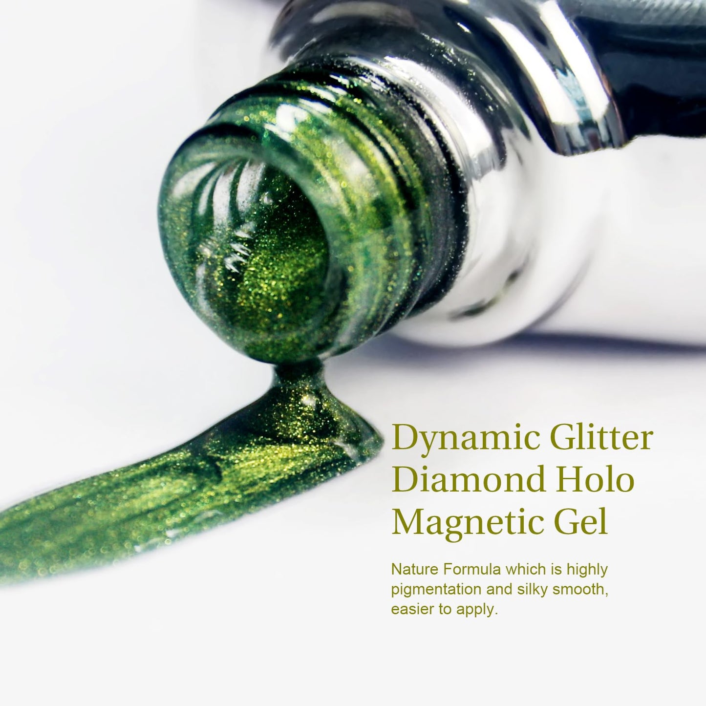 SAGEBIO Cat Eye Gel Nail Polish with Magnet Stick, 15ml Glitter Holographic Nail Polish, Magnetic Effect Gel for Home DIY Manicure Gift, Jelly Green