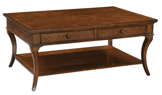 Hekman Furniture Badin Rectangular Coffee Table – Macadamia Finish, 2 Drawers & a Shelf, Rustic American Cherry Veneers & Select Solids, Mid Century Living Room Furniture