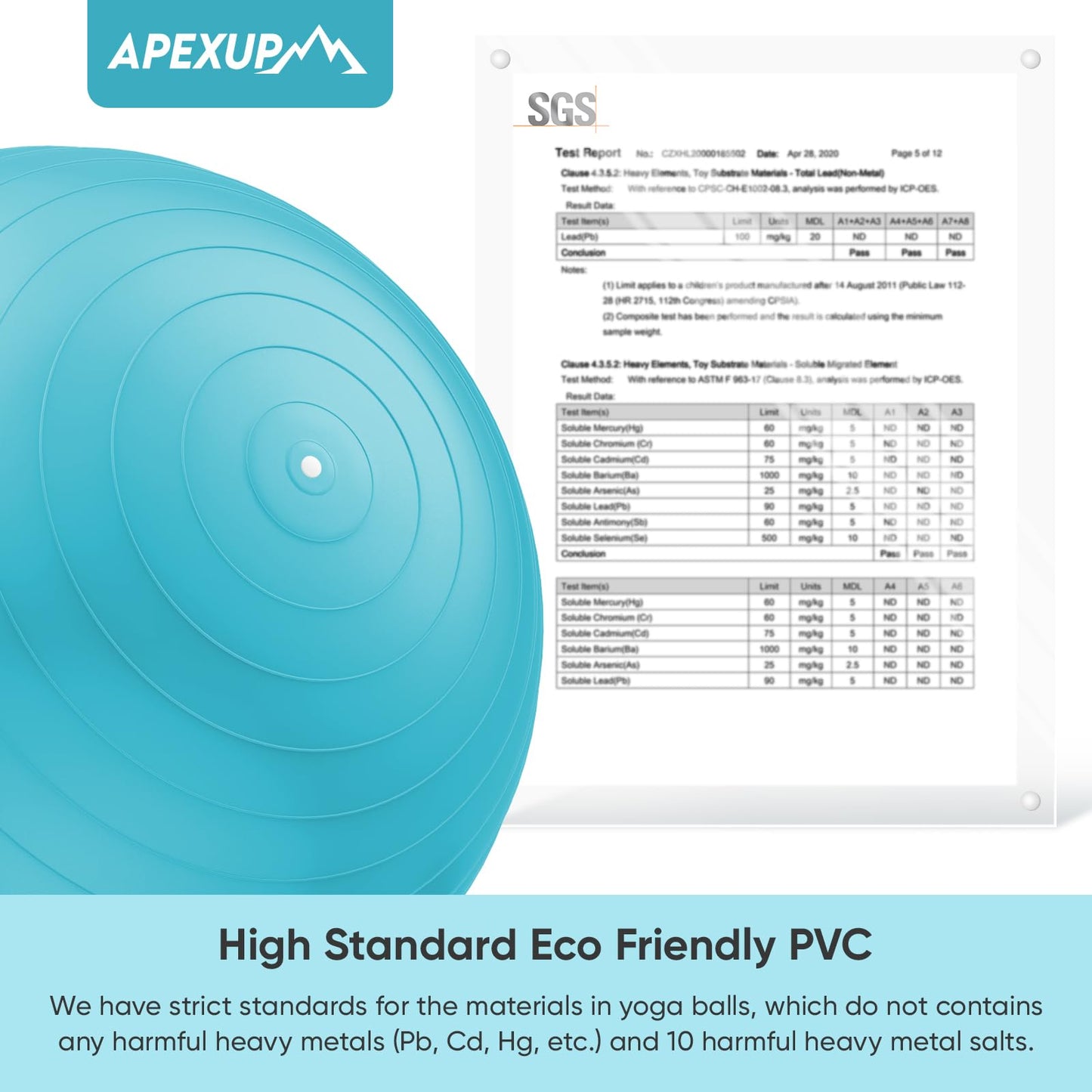 APEXUP Yoga Ball Exercise Ball, Anti Slip Stability Ball Chair, Heavy Duty Large Gym Ball for Fitness, Balance, Core Workout and Physical Therapy (S (15"~18") 45cm, Light Blue)