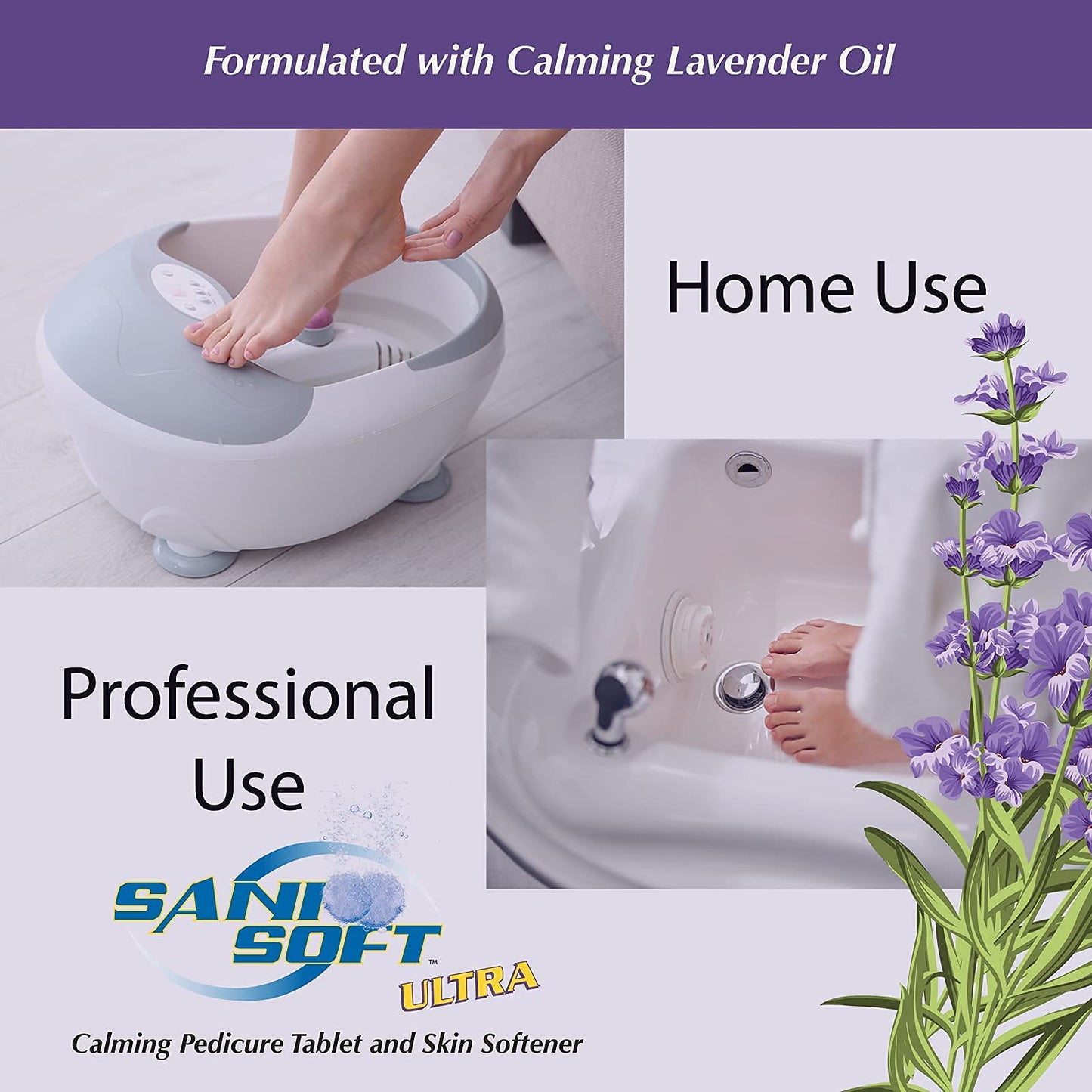 Sanicare - Pedicure Tablets for Foot Soaks, Whiten Nails, Softens Skin with Aloe Vera, All Natural, Vegan, 150 count (Lavender)