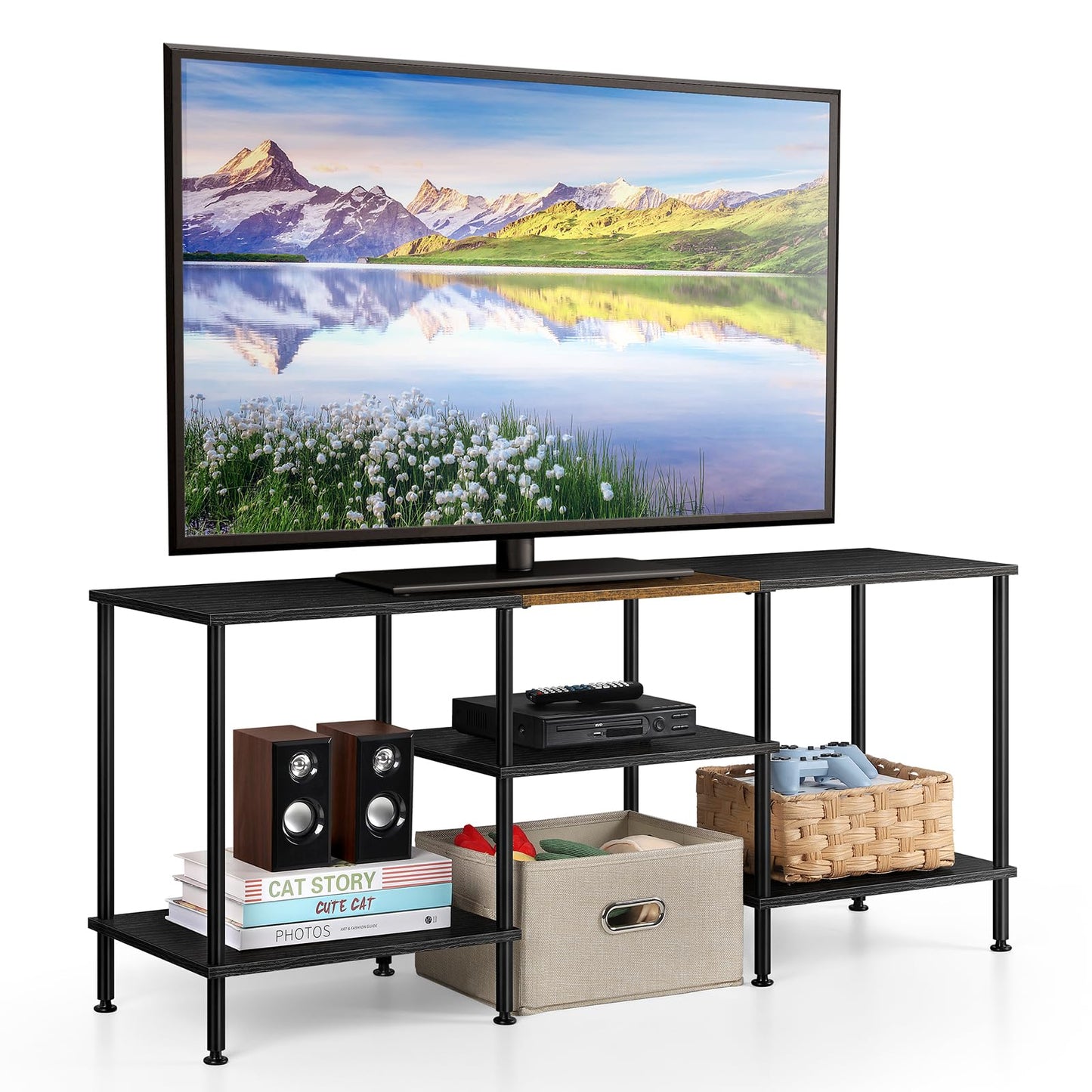 50 Inch TV Stands for Living Room Black Entertainment Center with Storage for 50 43 40 32 Inch TV Console Table for Bedroom Office