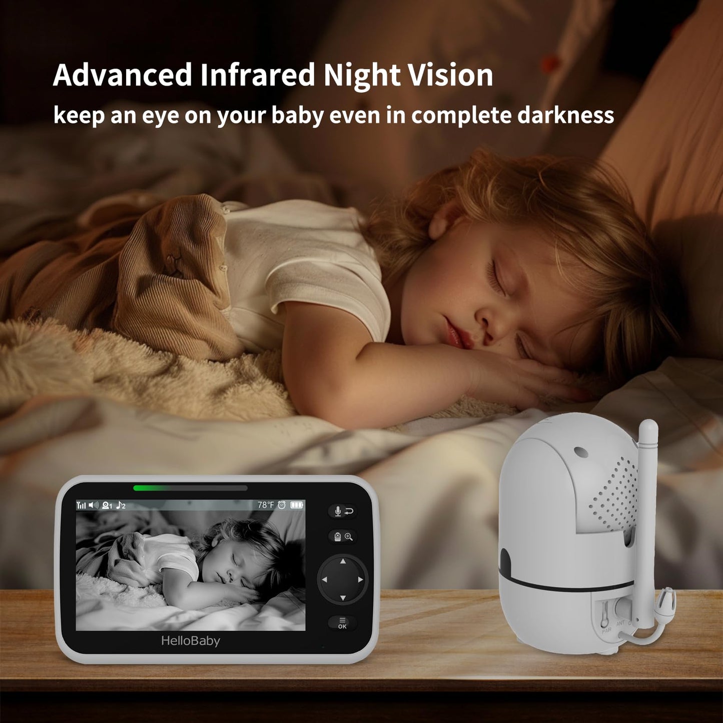 HelloBaby HB6550 5" Baby Monitor 3 Cameras, 30-Hour Battery, Pan-Tilt-Zoom,1000ft Range Video Audio Baby Monitor No WiFi, ECO, Night Vision, 2-Way Talk, 8 Lullabies and Temperature, Ideal Gifts