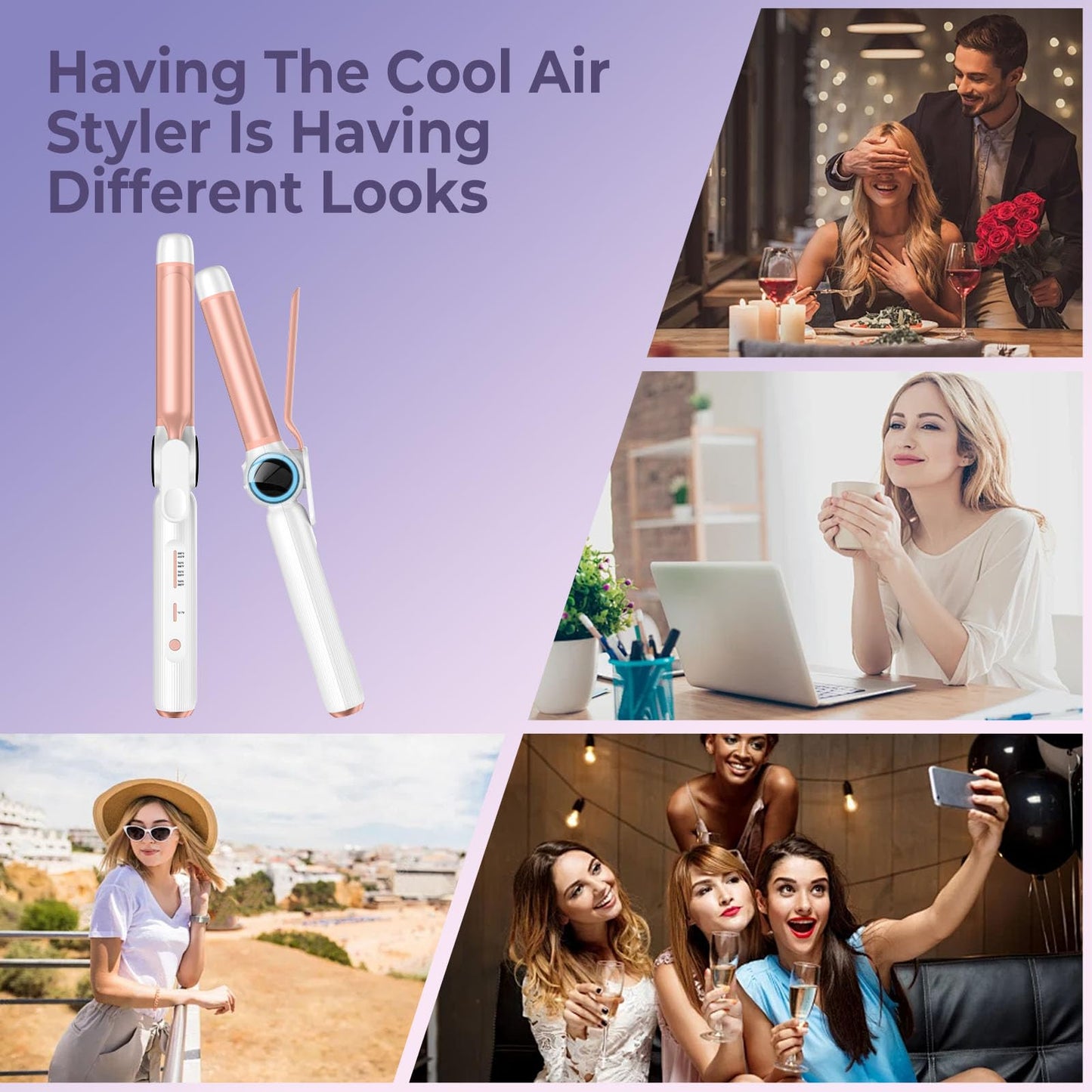 Cordless Curling Iron 9000 mAhUSB Rechargeable, 4 Temps Setting Cordless Hair Curlers, 280°F-400°F Travel Cordless Curling Wand, Wireless Ceramic Hair Styling Tools Hot Rollers Hair Curlers