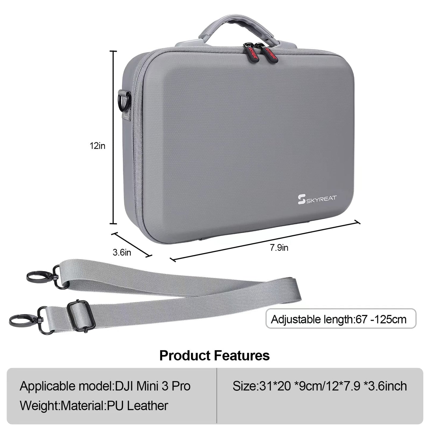 Skyreat Mini 3 Pro Case, PU Leather Hard Carrying Case Compatible with DJI Mini 3 Pro Drone and Accessories