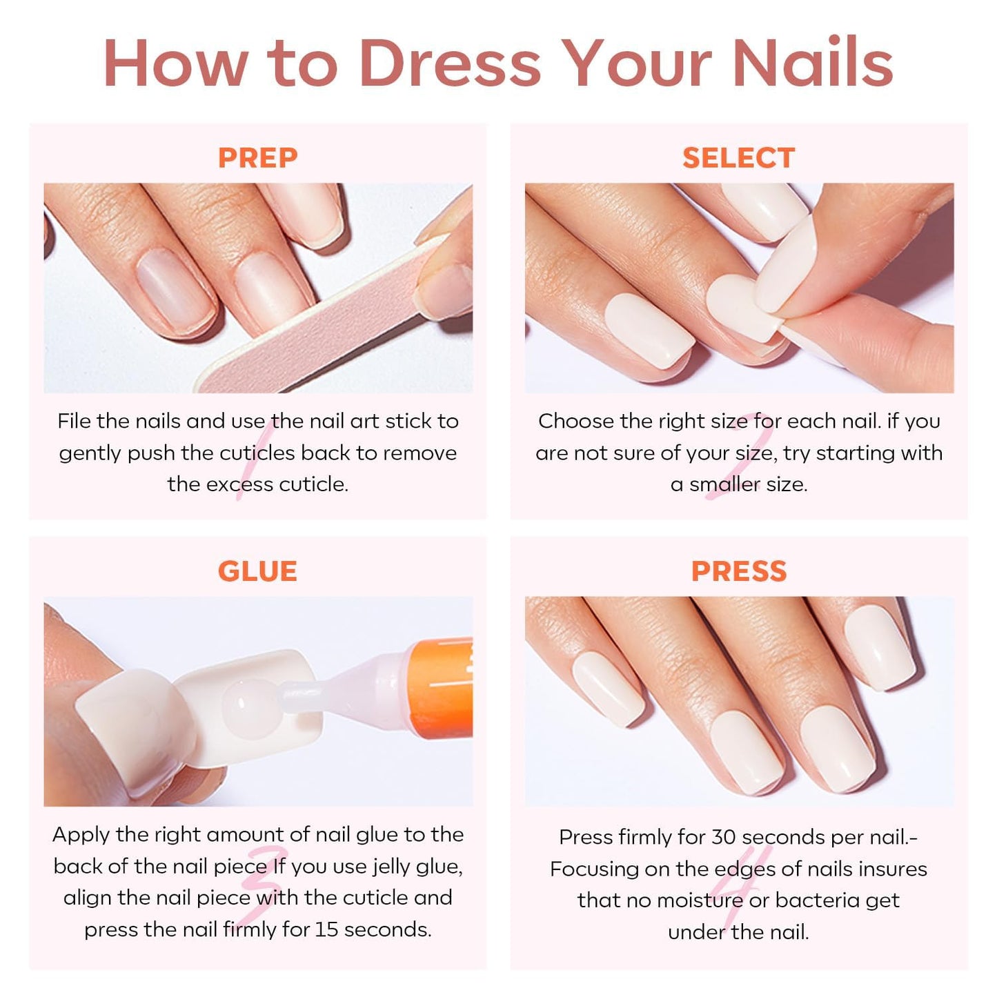 modelones Short Press on Nails, 32Pcs 16 Sizes Oval Fake Nails Kit Press Ons with Nail Glue, Adhesive Tabs, Nail File, Prep Pad, Manicure Stick, Petal Whisper