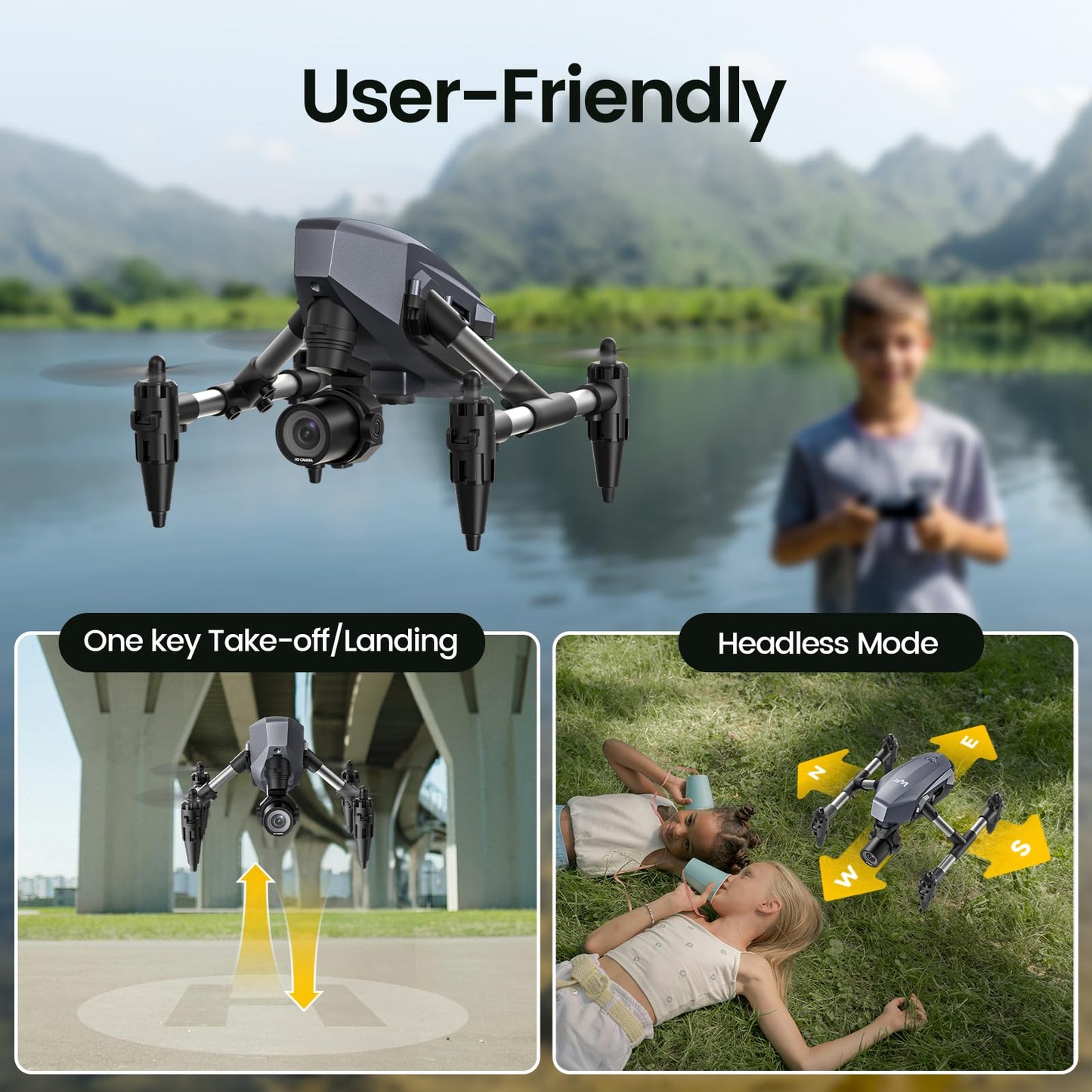 Drone with Camera for Kids 1080P, WeFone WF10 Mini FPV Drones Remote Control Quadcopter for Beginners Adults with 3 Batteries, Optical Flow Positioning, 3D Flip, One Key Start, Toys Gifts for Boys