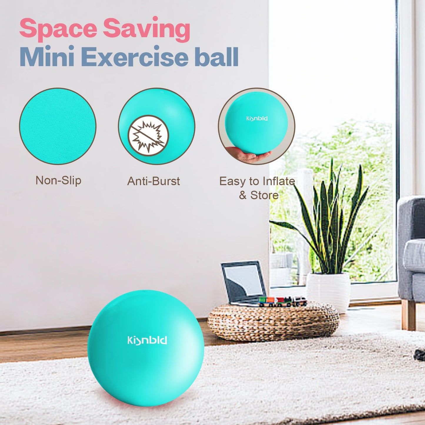 kisnbld Small Exercise Ball, 9 Inch Mini Pilates Ball, Anti Burst and Slip Resistant Mini Yoga Ball for Stability, Fitness, Physical Therapy, Stretching & Core Strength Workout at Home Gym & Office