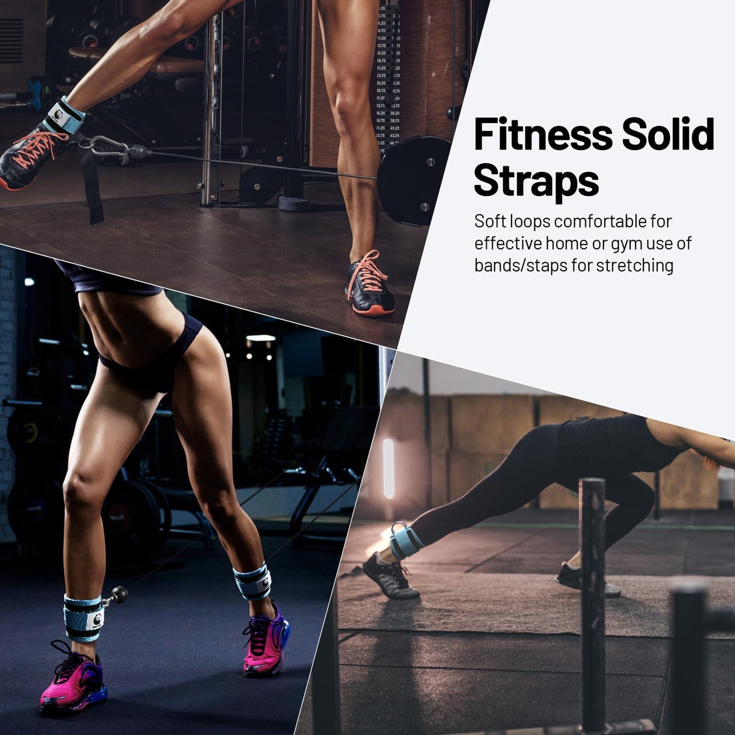 Slim Panda Ankle Strap for Cable Machine,Ankle Cuff for Kickbacks, Booty Hip Abductors,Glute Workouts, Leg Extensions, Curls for Men and Women, Adjustable with Double D-Rings (Pair, Cyan)