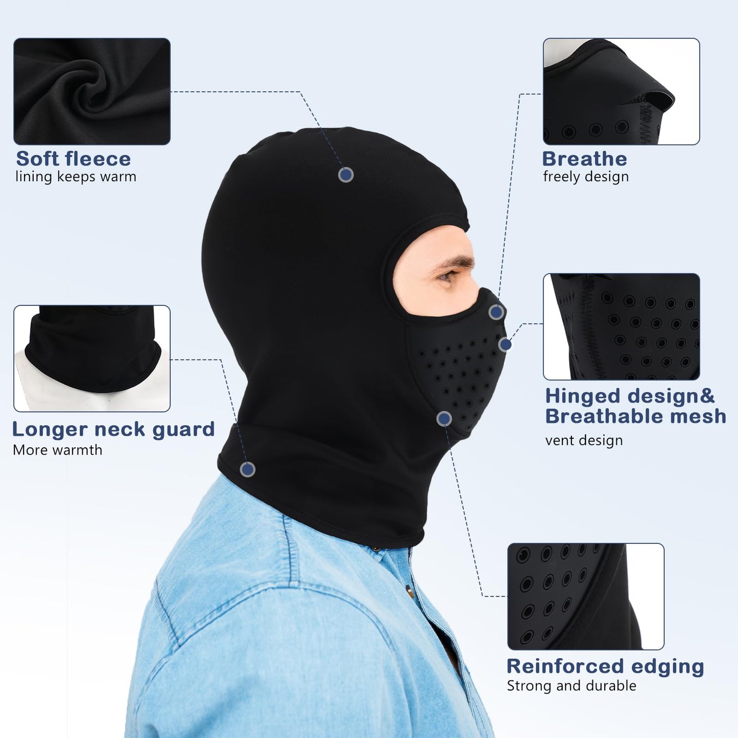 Geyoga 2 Pcs Winter Balaclava Face Mask Ski Gloves Black Windproof Ski Mask Cycling Gloves Touchscreen for Men Women Riding(Middle Size)