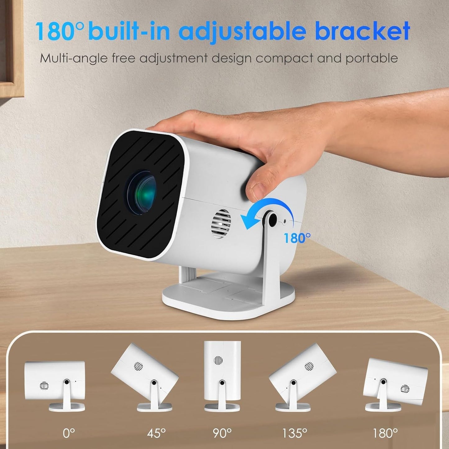 [180°Adjustable Stand] [Electric Focus] [Built-in Speaker] Mini Projector With Bluetooth,Projector for Bedroom, Native 1080P, Compatible 4K, Compatible with Android/iOS/TV Stick/PS5/Laptop/HDMI/USB
