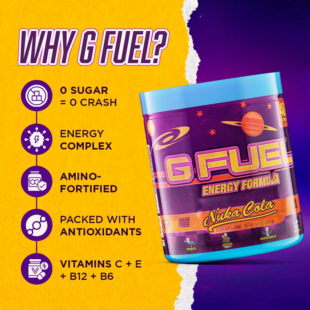 G Fuel Nuka Cola Energy Powder, Sugar Free, Clean Caffeine Focus Supplement, Water Mix, Tropical Citrus Berry Flavor, Focus Amino, Vitamin + Antioxidants Blend - 9.8 oz (40 Servings)