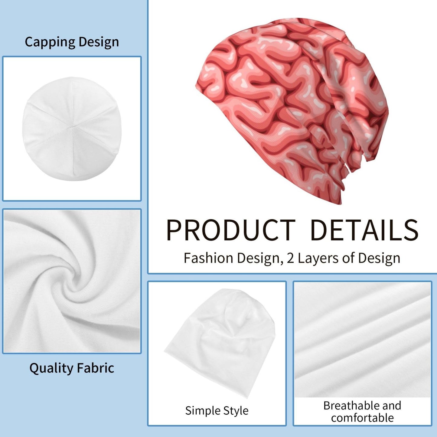 ANNCED Beanie Hat Knitted Cap for Men Women, Halloween Funny Zombie Brain Organ Thin Warm Knit Slouchy Cancer Hat Ski Cap Winter Warm Hip Hop Soft Skull Cap