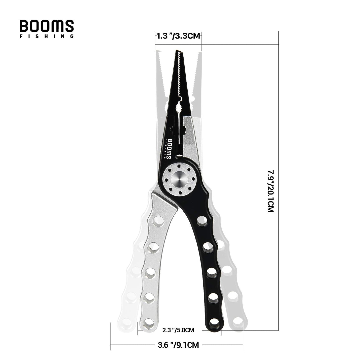 Booms Fishing X1 Fishing Pliers Aluminum, Surf Fishing Saltwater, with Coiled Lanyard and Sheath, Black