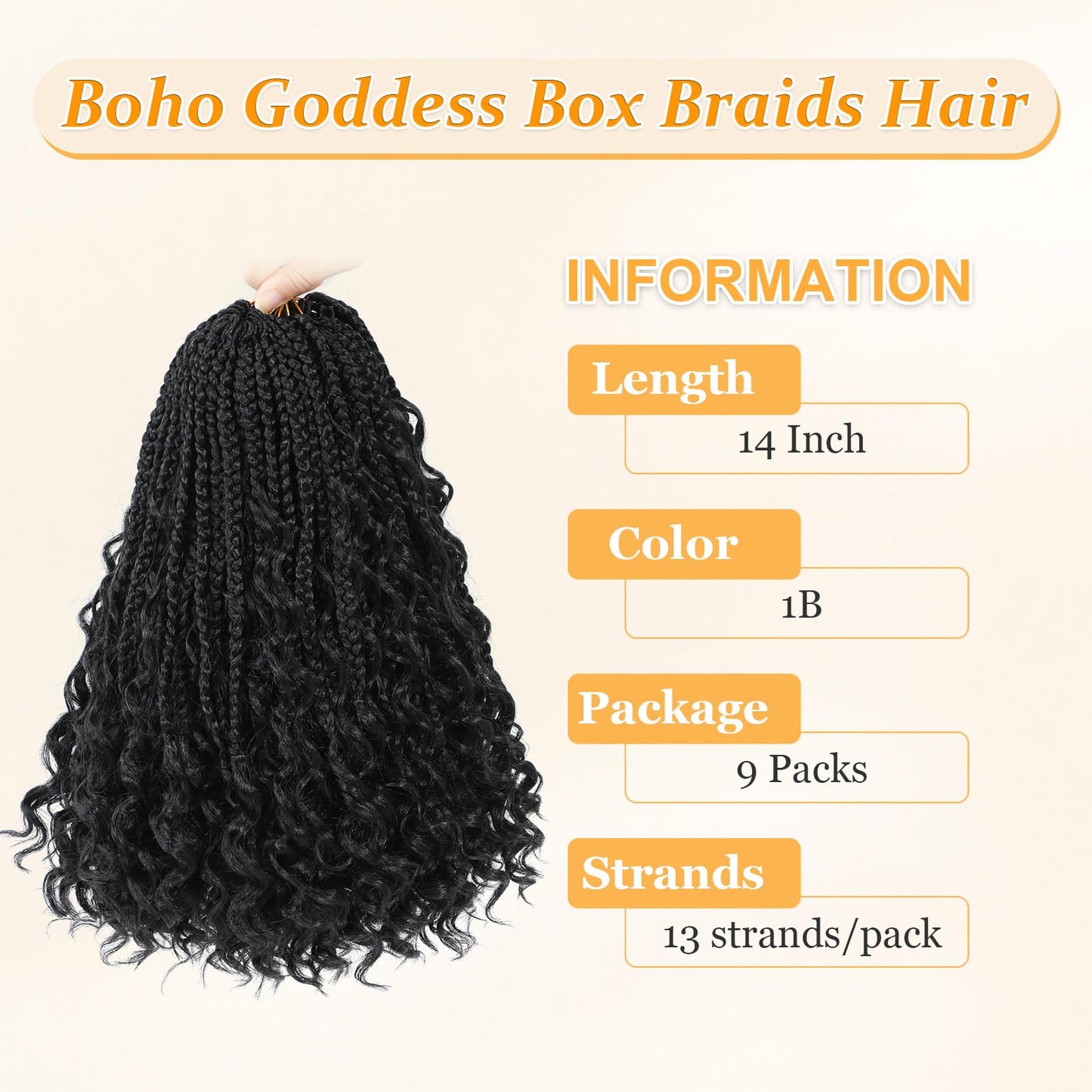Yewell 14 Inch Goddess Box Braids Crochet Hair Curly Ends 9 Packs Pre Looped Boho Crochet Box Braids Bohemian Box Braid Crochet Hair For Black Women (14Inch 9 Packs,1B)