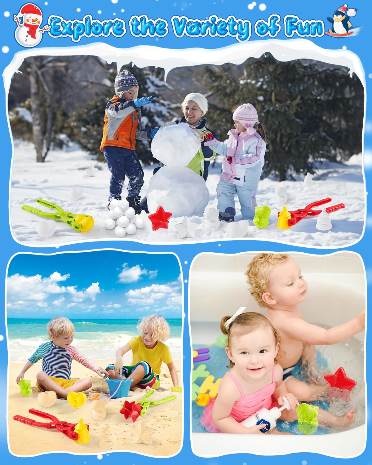 6 Pack Snowball Maker Toy, Duck Snow Ball Makers Toys for Kids Ages 4-8, Winter Snow Outdoor Removable Snow Clip Toys Tool Kit for Birthday Christmas Stocking Stuffers Gifts