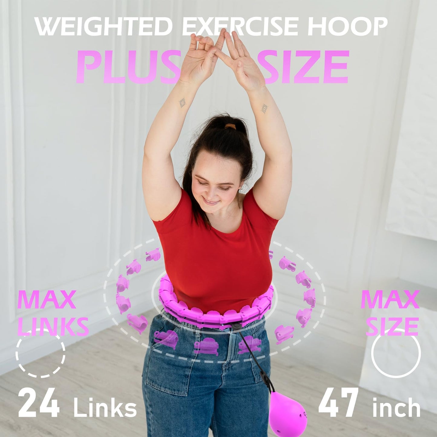 JLoibao Weighted Hula Circle with 24 Links for Adults Weight Loss, Infinity Fitness Hoop Plus Size, for Women Smart Exercise Equipment