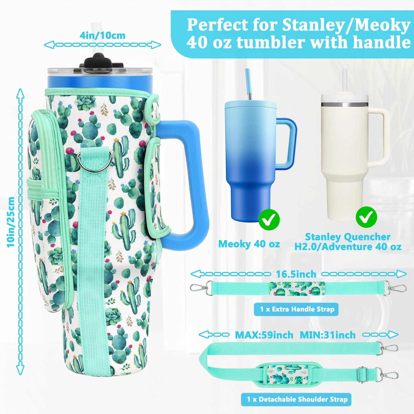 Water Bottle Carrier Bag with Phone Pocket Compatible with Stanley/Meoky 40 oz Tumbler with Handle,Neoprene Water Bottle Holder Pouch with Adjustable Strap Compatible with Stanley Cup Accessories