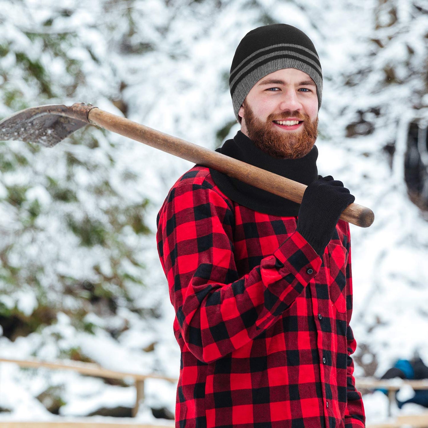 Men's Winter Beanie Hat, Warm Knit Scarf and Touch Screen Gloves Set, 3 Pieces (Black)