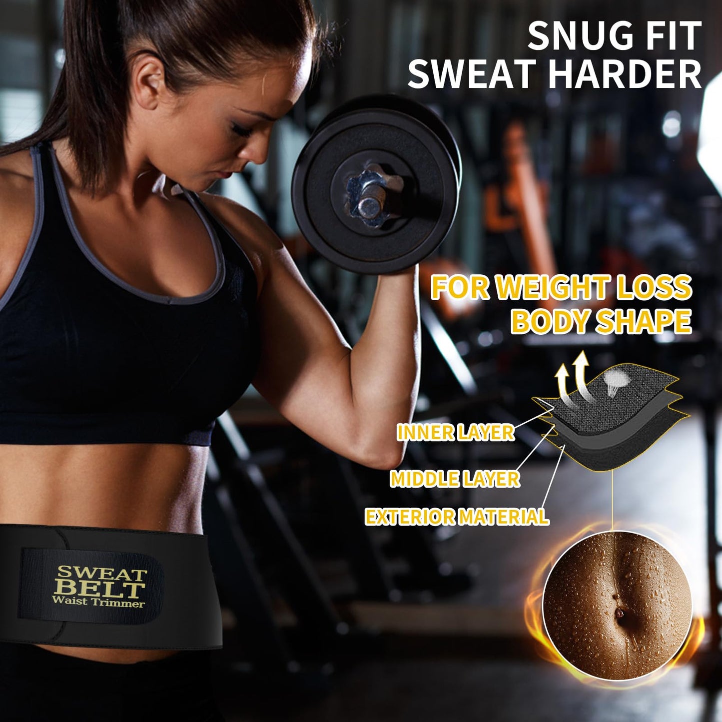 kissleaf Waist Trainer for Women Lower Belly Fat Sweat Band for Stomach Weight Loss get into shape Waist Trainer for Women Working Out Sweat Belts for Weight Loss (Unisex) -Black-M