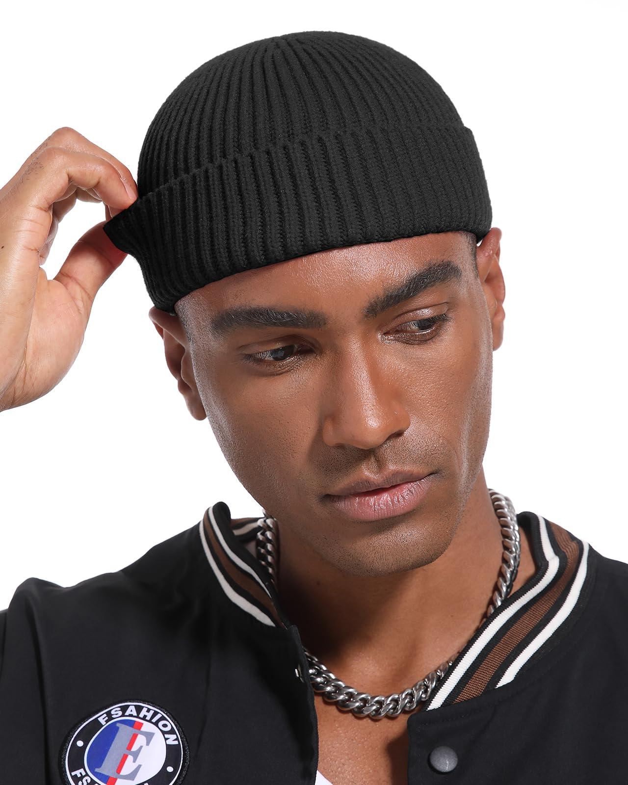 PHILIGHTS 2PCS Swag Wool Short Fisherman Beanie for Men Women, Knit Cuff Warm Winter Hats, Soft Trawler Skull Cap Watch Hat Unisex