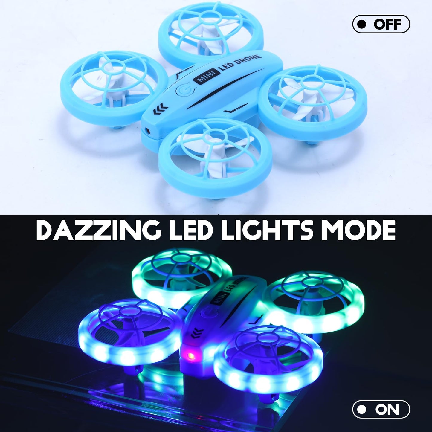 Mini Drone for Kids, Colorful LED RC Drone Quadcopter for Beginners with Headless Mode, 360 Flips, Altitude Hold, 3 Speeds Mode,Full Propeller Protect,Toys Gifts for Boys Girls,Blue