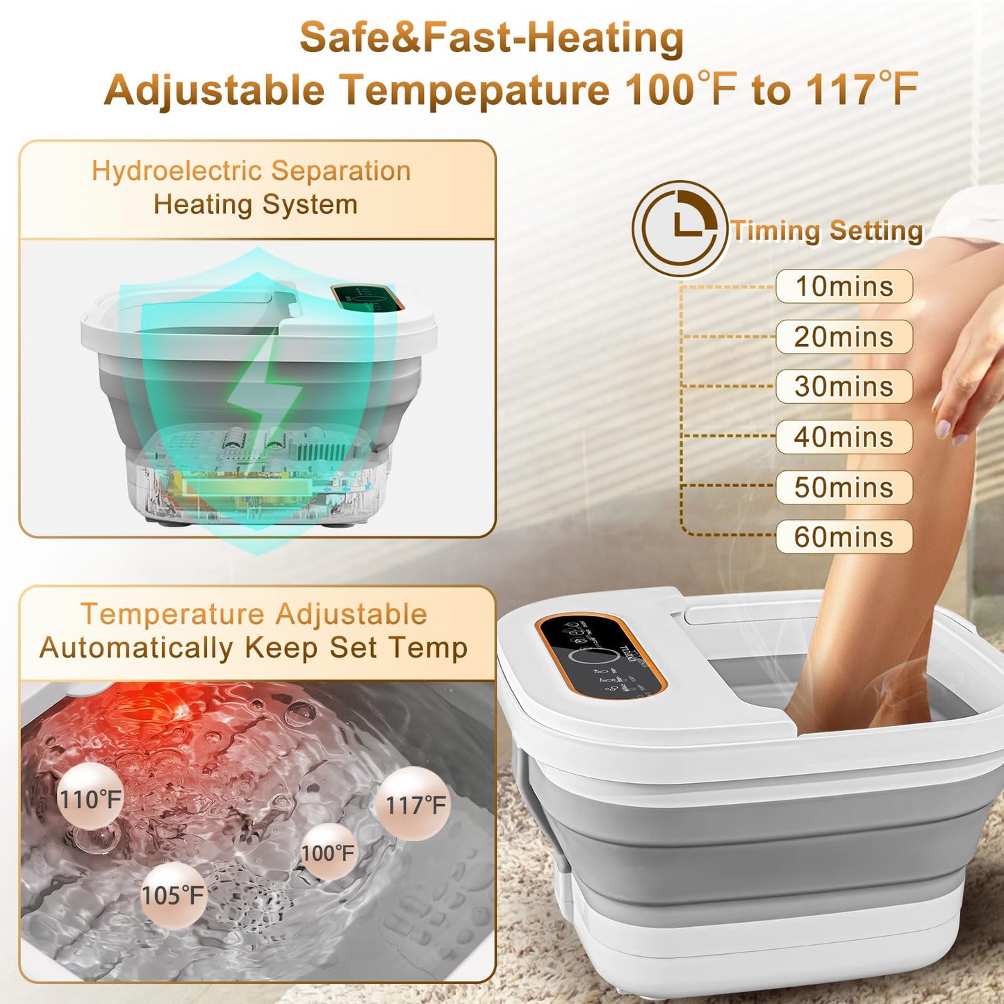 UNIFULL Collapsible Foot Spa Bath with Heat, Touch Screen, Remote Control, Massage Rollers, Timer, Bubble, Foot Pedicure Kit, Temperature Control Pedicure Foot Spa, Foot Bath