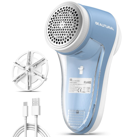 BEAUTURAL Fabric Shaver, Rechargeable Lint Remover for Clothes, Electric Lint Shaver with 6-Leaf Blades, Sweater Shavers to Fuzz, Lint Balls, Pillings, Bobbles for Clothes and Furniture