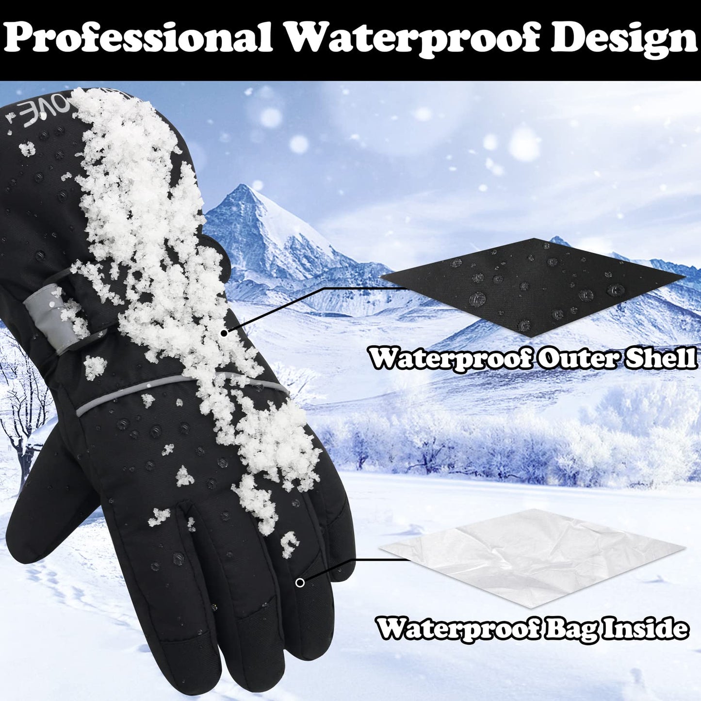 Sarfel Boys Snow Gloves for Boys Winter Gloves Boys Waterproof Gloves Girls Winter Gloves Girls Gloves Boys Gloves 10-12 Years