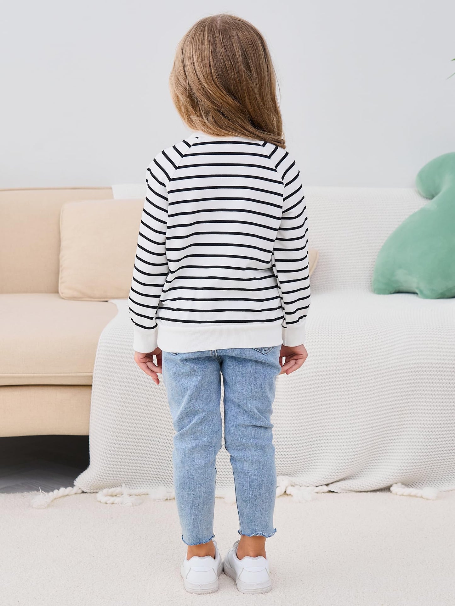 NUBEEHOHO Toddler Girls Sweatshirt Rainbow Stripe Long Sleeve Shirt Baby Cotton Crewneck Pullover Sweater Kids Fall Winter Clothes White 5T/8391