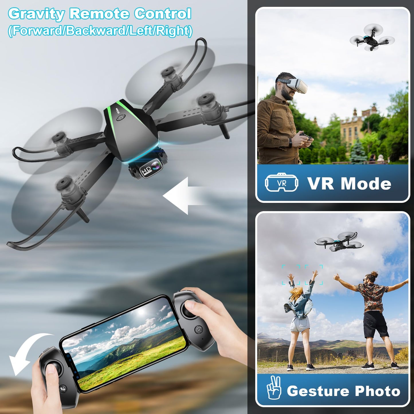 Oddire Mini Drone with Camera - 1080P Foldable Drone with Stable Hover, Gravity Control, Trajectory Flight,One Key Take Off/Land, 3D Flip, Drones for Adults with 2 Batteries, Carrying Case, Propellers