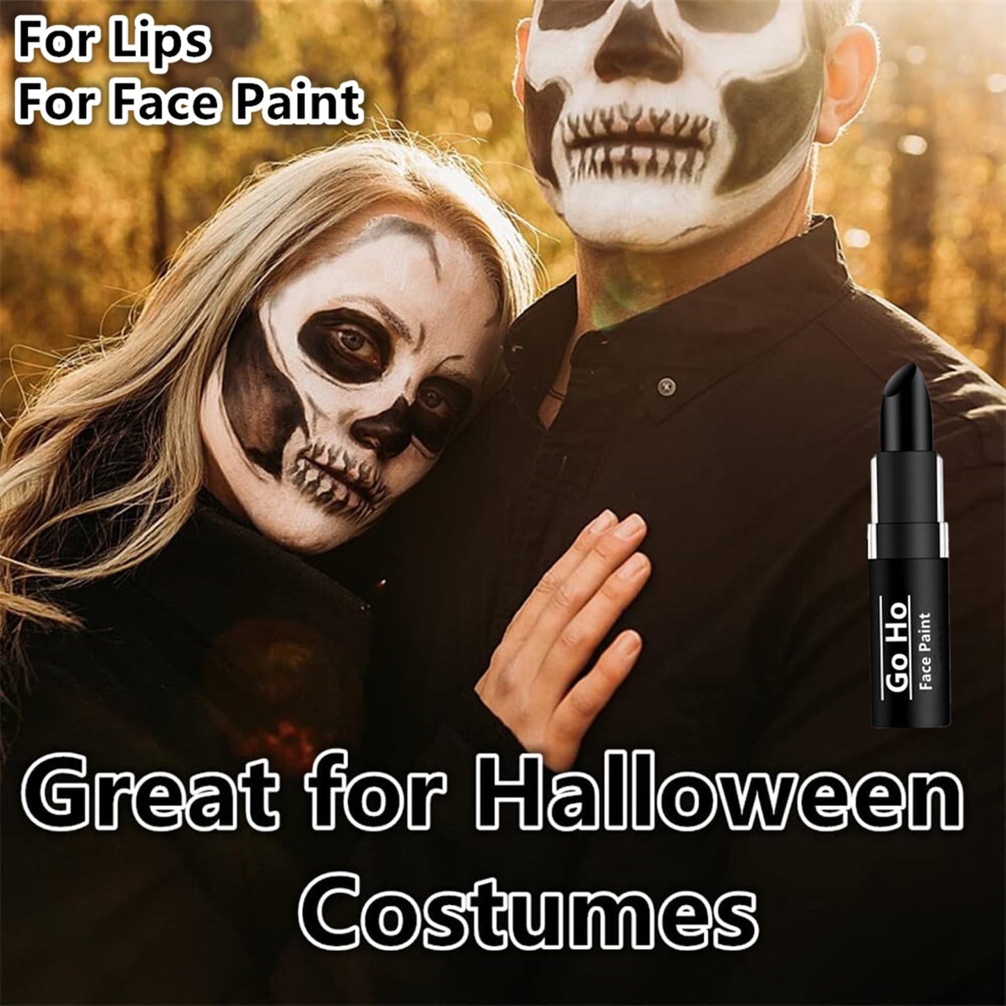 Go Ho Makeup Clown Black Cream-Blendable Stick - Black Face Body Paint Stick Professional SFX Makeup Cosplay Costume,Safe Facepaint Nose&Lip Smacking,Eye Black Football Sports Halloween