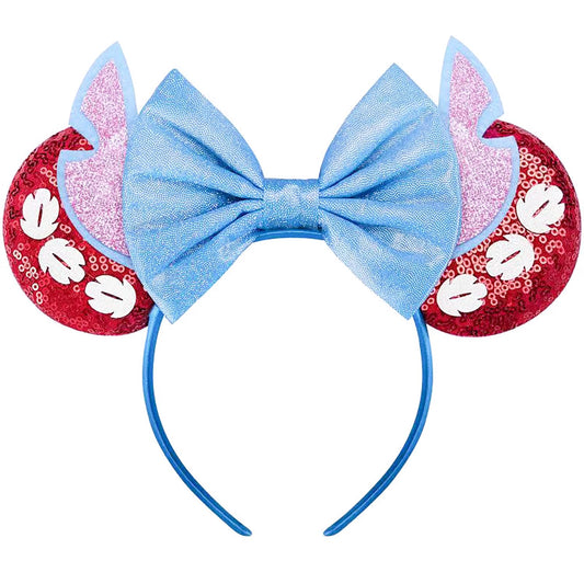 RAZKO Hairband, Stitch Red Minnie Ears Headband with Sequin Shiny Ears and Bow for Women Girls Hair Accessories, One Size Fits All, 16 Headbands Available
