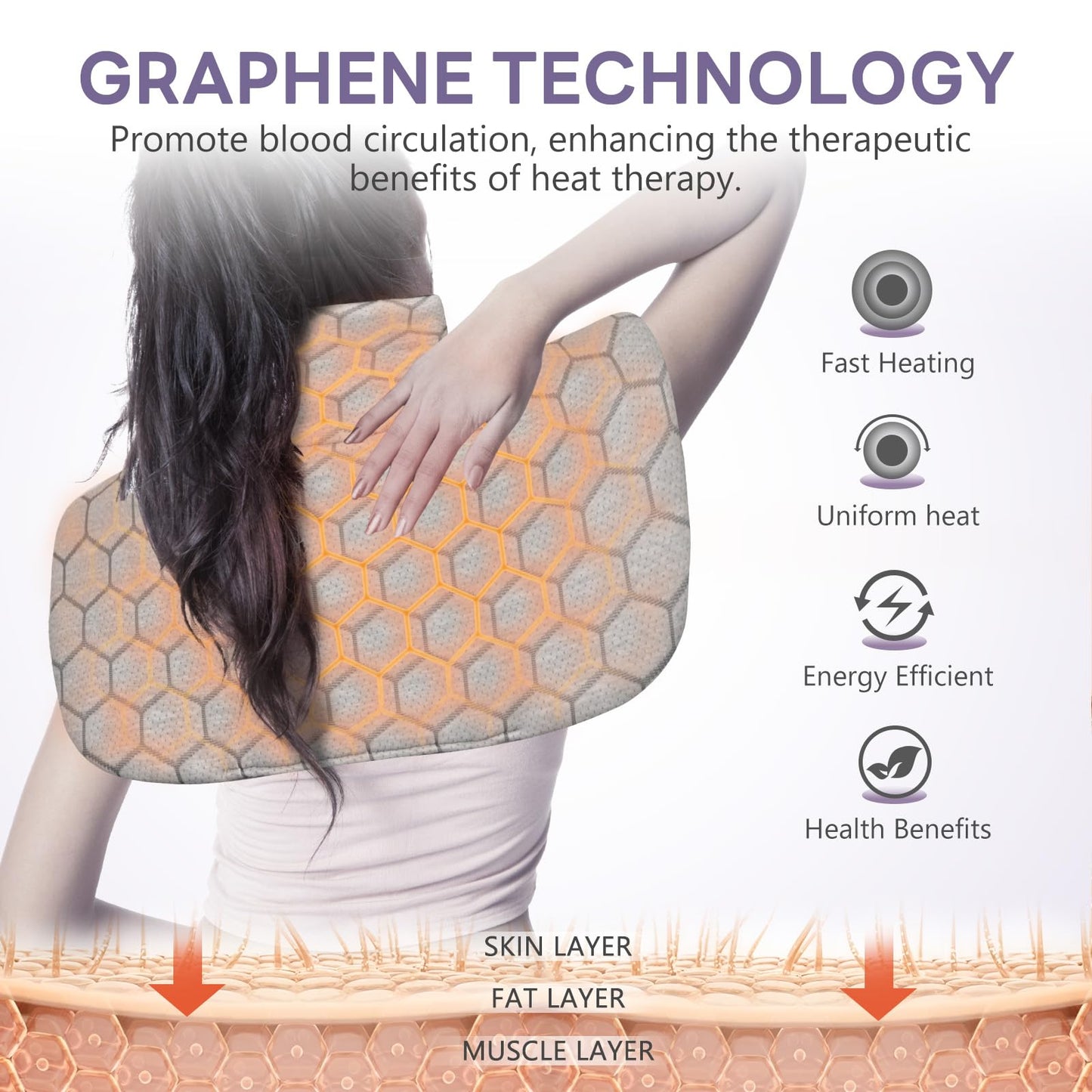 HOMLYNS Graphene Heating Pad for Neck and Shoulders, Birthday Gifts for Her Him Women Mom Wife Men Dad, 2.2lb Weighted Neck Heating Pad for Back Pain Relief, 10 Heat Levels & 4 Timer Settings