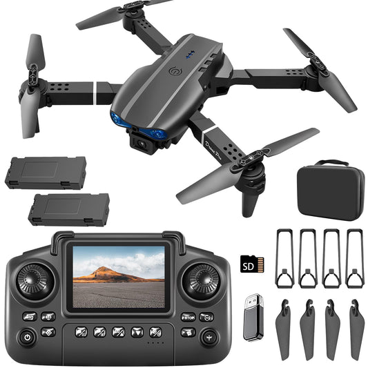 elecci E99 Drone with Screen Controller, Two-batteries, Altitude Hold, One Key Take Off/Landing, Active Obstacle Avoidance. with Black Outdoor Carrying Case. (Black - 2 batteries)