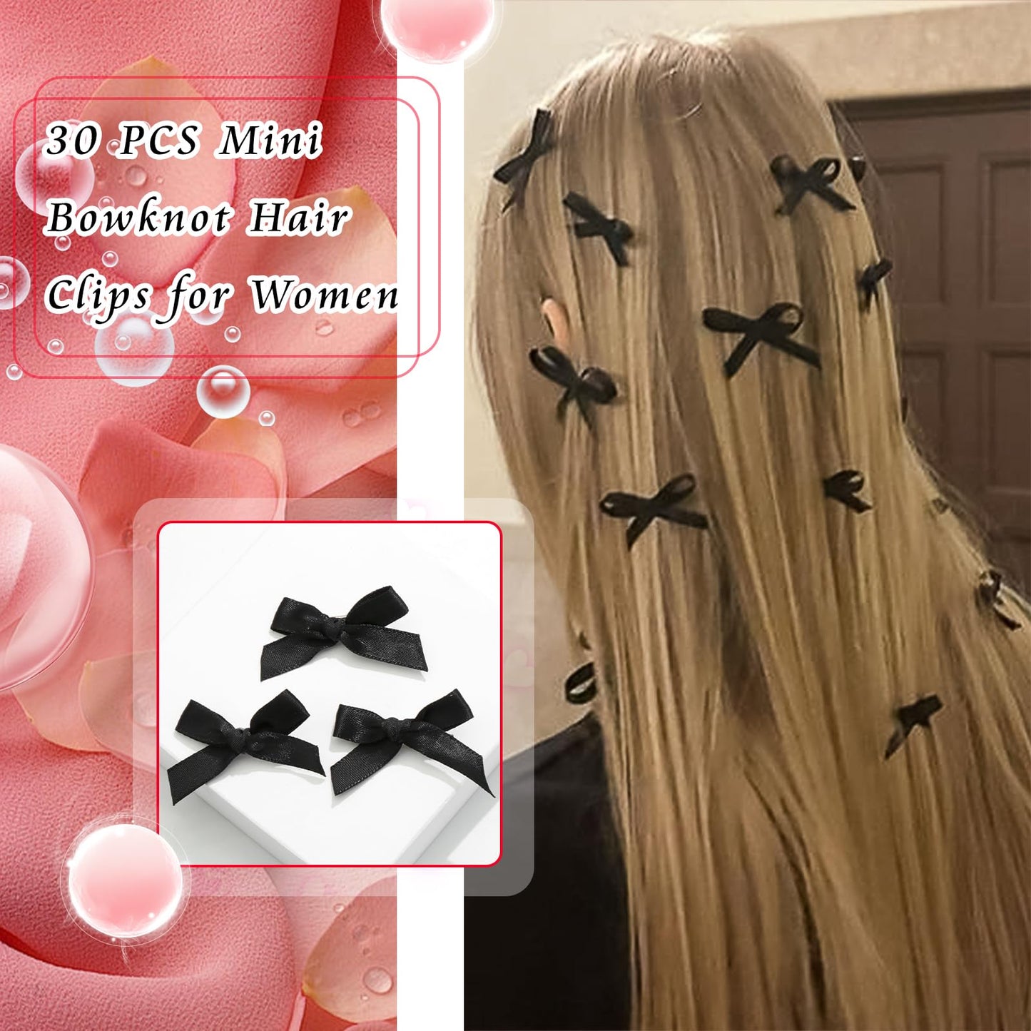 SAWINDA Mini Ribbon Bowknot Barrettes - 30PCS Metal Y2k Cute Black & White Claw Clips & Hair Accessories for Women Girls