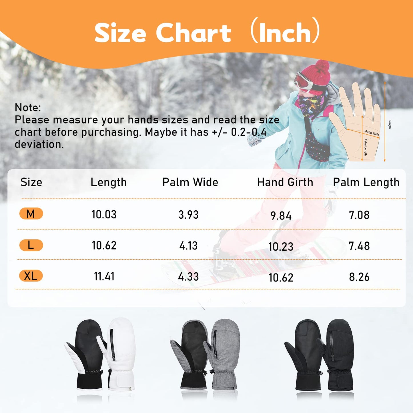 American Trends Ski Mittens for Men Women Waterproof Warm Winter Gloves for Cold Weather Touchscreen Ski Gloves for Women Blue White XL
